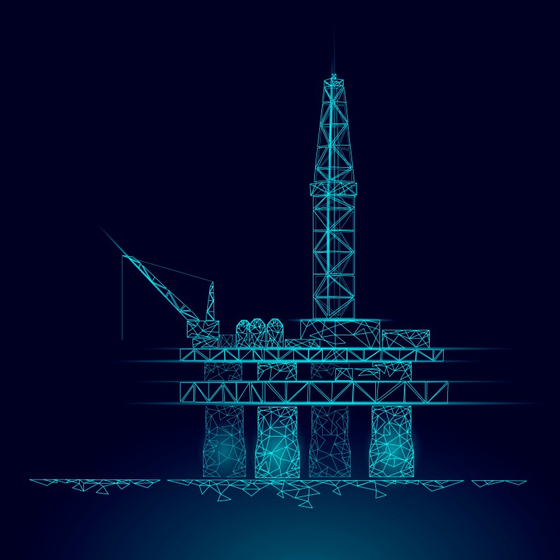 Oil refinery at twilight and night with industrial physical system icon diagram Supports the concept of Industry 4.0 technology.