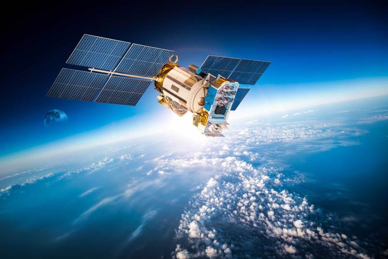 Space satellite orbiting the earth. Elements of this image furnished by NASA.