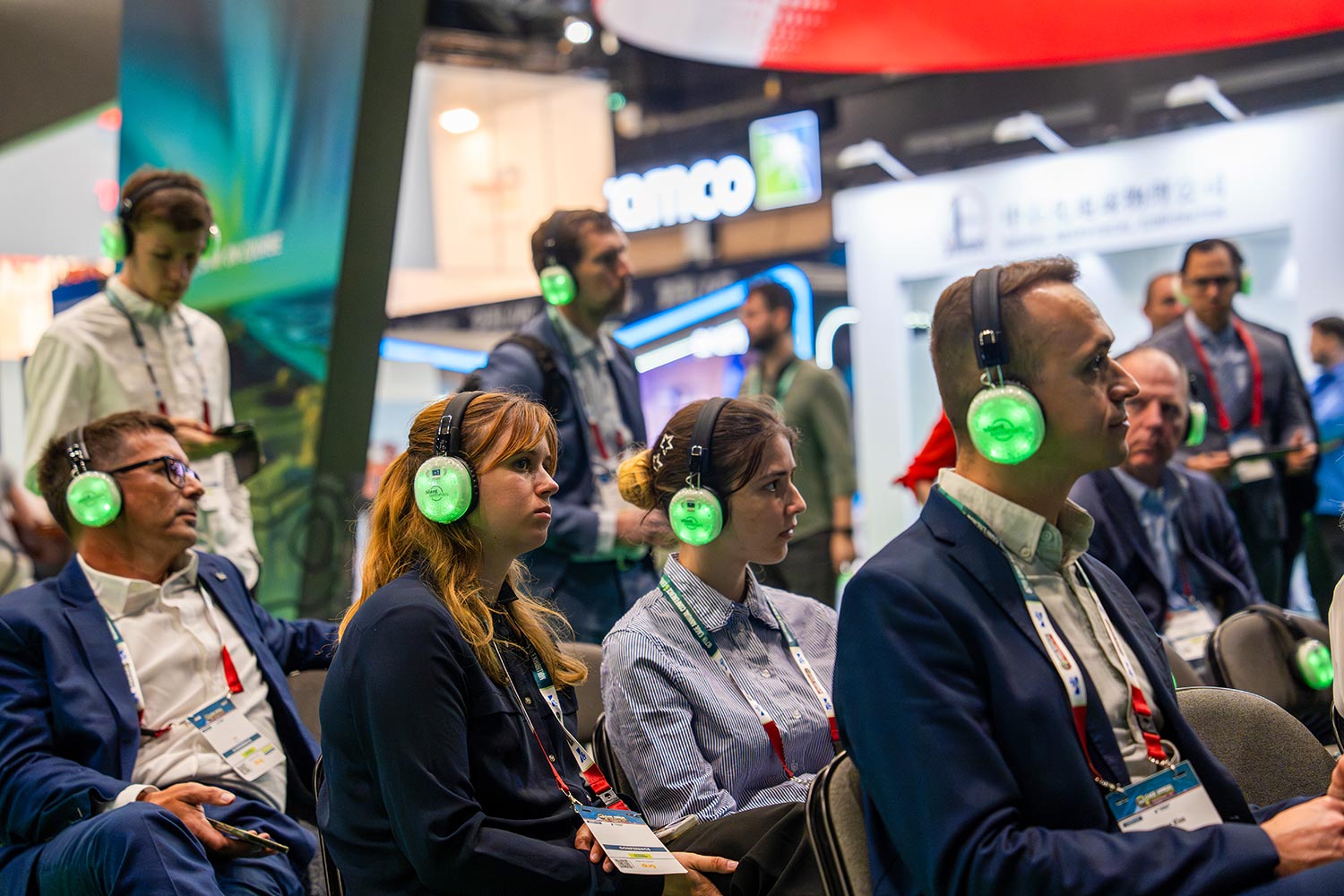 DT area crowd of listeners with silent event headphones